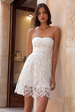 Strapless Lace Ivory Short Wedding Reception Dress
