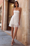 Strapless Lace Ivory Short Wedding Reception Dress