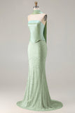 Sage Green Beaded Mermaid Strapless Satin Long Prom Dress with Cape