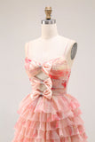 A-Line Floral Cut Out Tiered Bowed Sunset Long Prom Dress with Slit