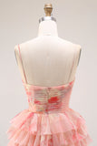 A-Line Floral Cut Out Tiered Bowed Sunset Long Prom Dress with Slit