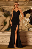 Sparkly Black Mermaid Beaded Lace Up Back Long Prom Dress with Slit