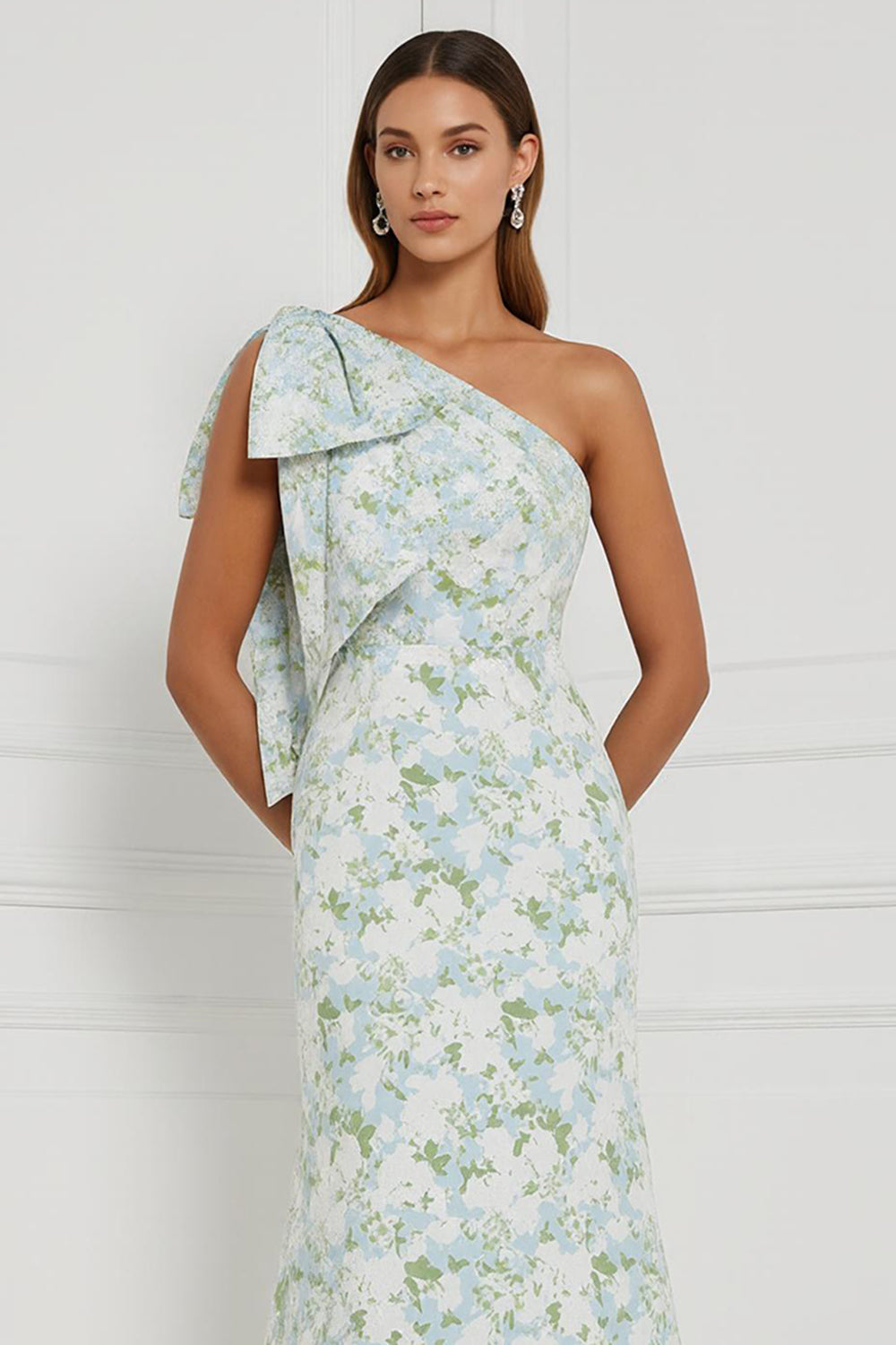 ZAPAKA Women White Blue Flower Long Bridesmaid Dress with Slit One Shoulder Sheath Print Wedding Guest Dress ZAPAKA UK ZAPAKA Women White Blue Flower Long Bridesmaid Dress with Slit One Shoulder Sheath Print Wedding Guest Dress ZAPAKA UK