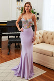 Lilac Floral Mermaid Spaghetti Straps Prom Dress