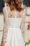 Ivory Lace High Neck Long Sleeve Engagement Dress