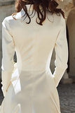 Ivory Satin Peaked Lapel A Line Midi Engagement Dress