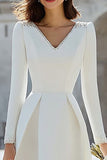 Ivory Beaded V Neck A Line Midi Engagement Dress