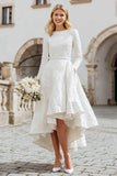 Ivory Jacquard Boat Neck A Line Registry Office Wedding Dress