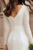 Ivory Bodycon Boat Neck Satin Courthouse Wedding Dress