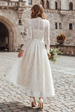 Ivory Lace A Line High Neck Rehearsal Dinner Dress