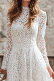 Ivory Lace A Line High Neck Rehearsal Dinner Dress