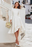 Ivory Long Sleeve A Line Midi Engagement Dress with Ruffles