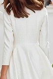 Ivory Long Sleeve A Line Midi Engagement Dress with Ruffles