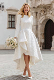 Ivory A Line Bateau Neck Long Sleeve High-Low Engagement Dress