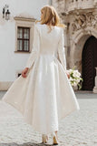 Ivory A Line Bateau Neck Long Sleeve High-Low Engagement Dress