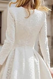 Ivory A Line Bateau Neck Long Sleeve High-Low Engagement Dress