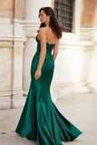 Dark Green Mermaid Sweetheart Appliqued Long Satin Formal Dress with Slit