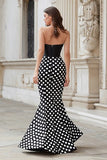 Sweetheart Black White Dot Mermaid Satin Long Formal Dress