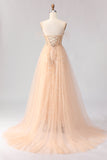 Sparkly Champagne Mermaid Corset Sequin Long Prom Dress with Beading