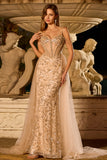 Sparkly Champagne Mermaid Corset Beaded Long Prom Dress with Sequins