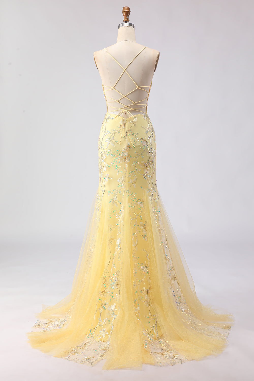Yellow Mermaid Corset Floral Lace Up Back Long Prom Dress with Sequins Yellow Mermaid Corset Floral Lace Up Back Long Prom Dress with Sequins
