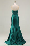 Strapless Mermaid Dark Green Corset Long Prom Dress with Sash