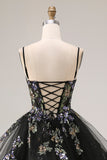 Princess Black Sequins Lace Up Back Long Prom Dress with Ruffles