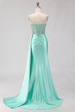 Sweetheart Mermaid Beaded Mint Green Long Prom Dress with Slit