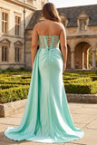Mint Green Sweetheart Mermaid Beaded Long Plus Size Prom Dress with Slit
