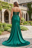 Dark Green Mermaid Strapless Ruched Long Plus Size Prom Dress with Slit