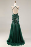 Sparkly Dark Green Sheath Open Back Long Prom Dress with Sequins