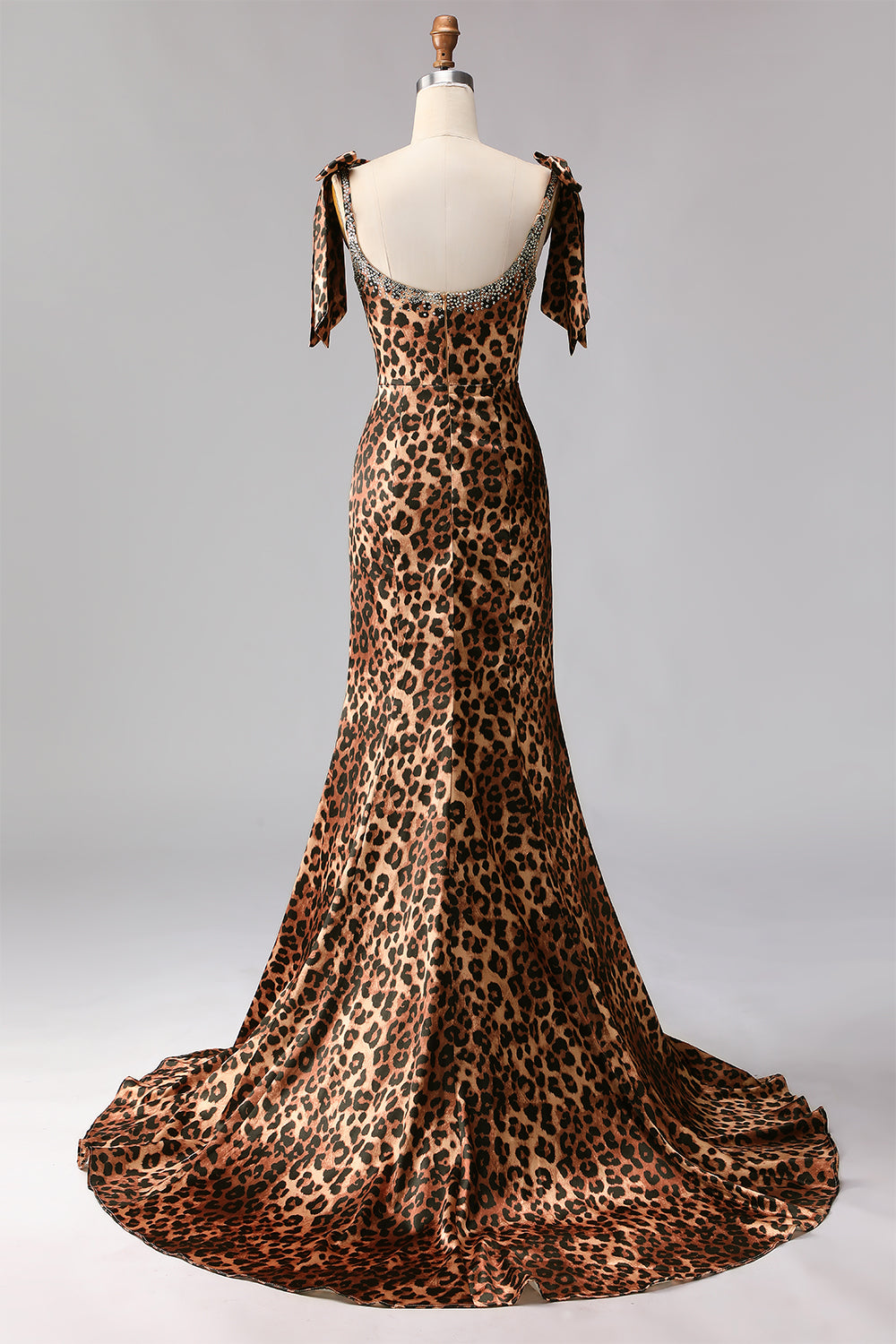 ZAPAKA Women Brown Leopard Long Prom Dress with Slit Mermaid Beaded Strap Bows Printed Formal Dress with Open Back ZAPAKA UK ZAPAKA Women Brown Leopard Long Prom Dress with Slit Mermaid Beaded Strap Bows Printed Formal Dress with Open Back ZAPAKA UK
