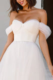 White A Line Off the Shoulder Midi Engagement Dress with Bows