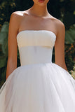 Simple White Strapless Tulle Maxi Engagement Dress