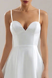 White Spaghetti Straps A Line Midi Rehearsal Dinner Dress