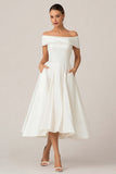 Off The Shoulder A Line White Courthouse Wedding Dress