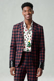 Red Black Grid 2 Piece Notched Lapel Men's Prom Suits