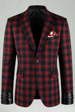 Red Black Grid 2 Piece Notched Lapel Men's Prom Suits