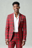Red Black Plaid Notched Lapel 2 Piece Men's Prom Suits