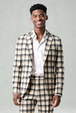 Black Yellow Grid Notched Lapel 2 Piece Men's Prom Suits