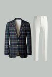 Blue Green Grid Notched Lapel 2 Piece Men's Prom Suits
