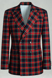 Black Red Grid Peak Lapel Double Breasted 2 Piece Men's Prom Suits