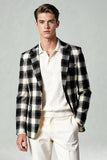 Black White Grid 2 Piece Notched Lapel Single Breasted Men's Prom Suits