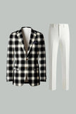 Black White Grid 2 Piece Notched Lapel Single Breasted Men's Prom Suits