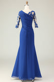 Royal Blue Mermaid Appliqued Ruched Choir Dress with Half Sleeves