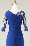 Royal Blue Mermaid Appliqued Ruched Choir Dress with Half Sleeves
