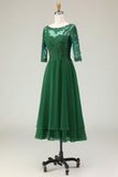 Green A Line Appliqued Midi Mother of the Bride Dress with Sleeves