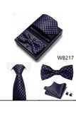 Classic Men's Formal Navy Gold Stripe Tie and Bowtie Set