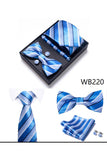 Classic Men's Formal Navy Gold Stripe Tie and Bowtie Set