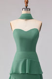 Green A-Line Ruffled Sweetheart Long Bridesmaid Dress with a Neck Scarf